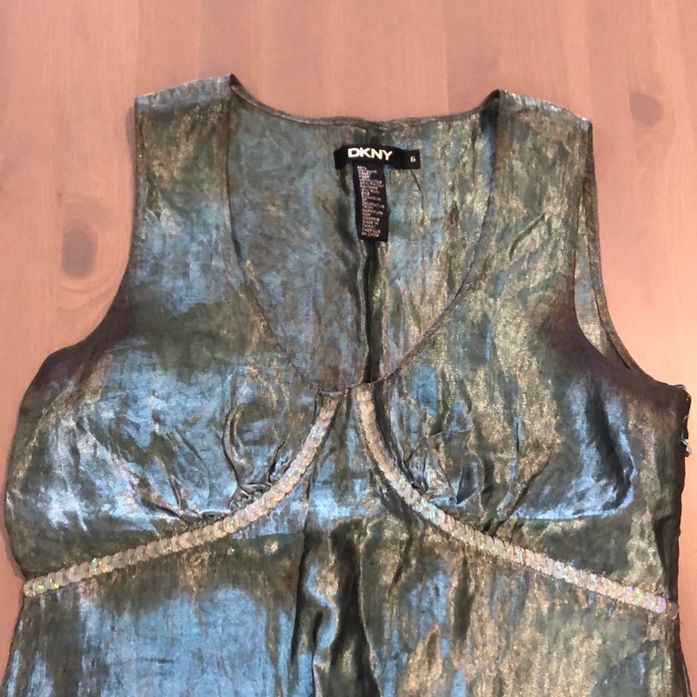 DKNY teal metallic top